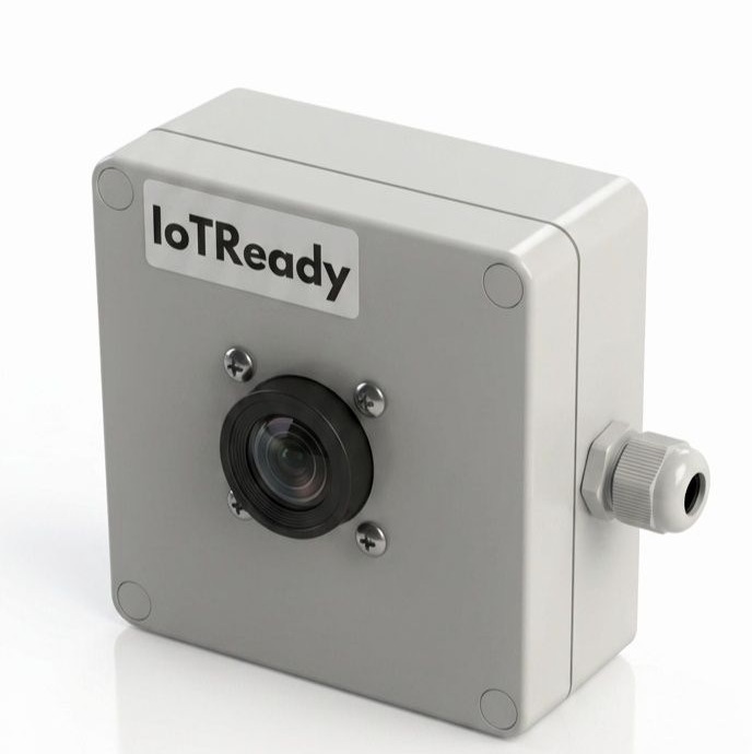 IoTReady Crate Cam enclosure with its lens and cable gland